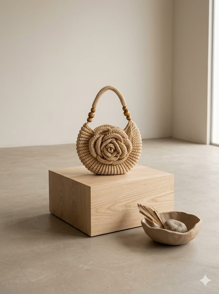 Bolsa Redonda Cru com Flor
