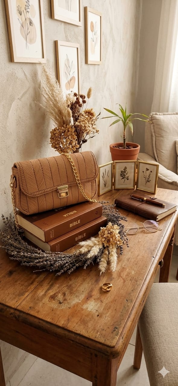 Bolsa Caramelo com Corrente Dourada