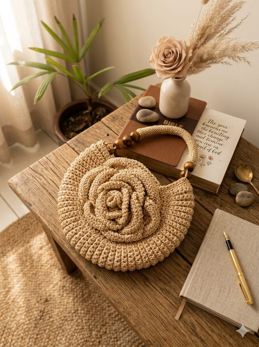 Bolsa Redonda Cru com Flor · ambiente